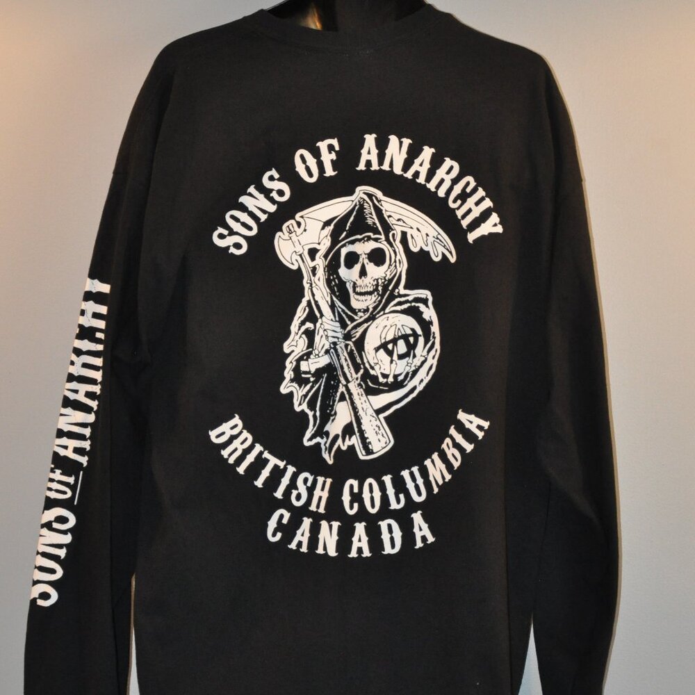 Sons Of Anarchy - BC CANADA BLACK Grim Reaper Long Sleeve T-Shirt TOP XXL 2XL
